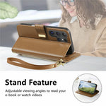 For Samsung Galaxy S26 Ultra 5G Case Floral Leaf Pattern Multi Card Slots Zipper Leather Phone Cover with Wrist Strap