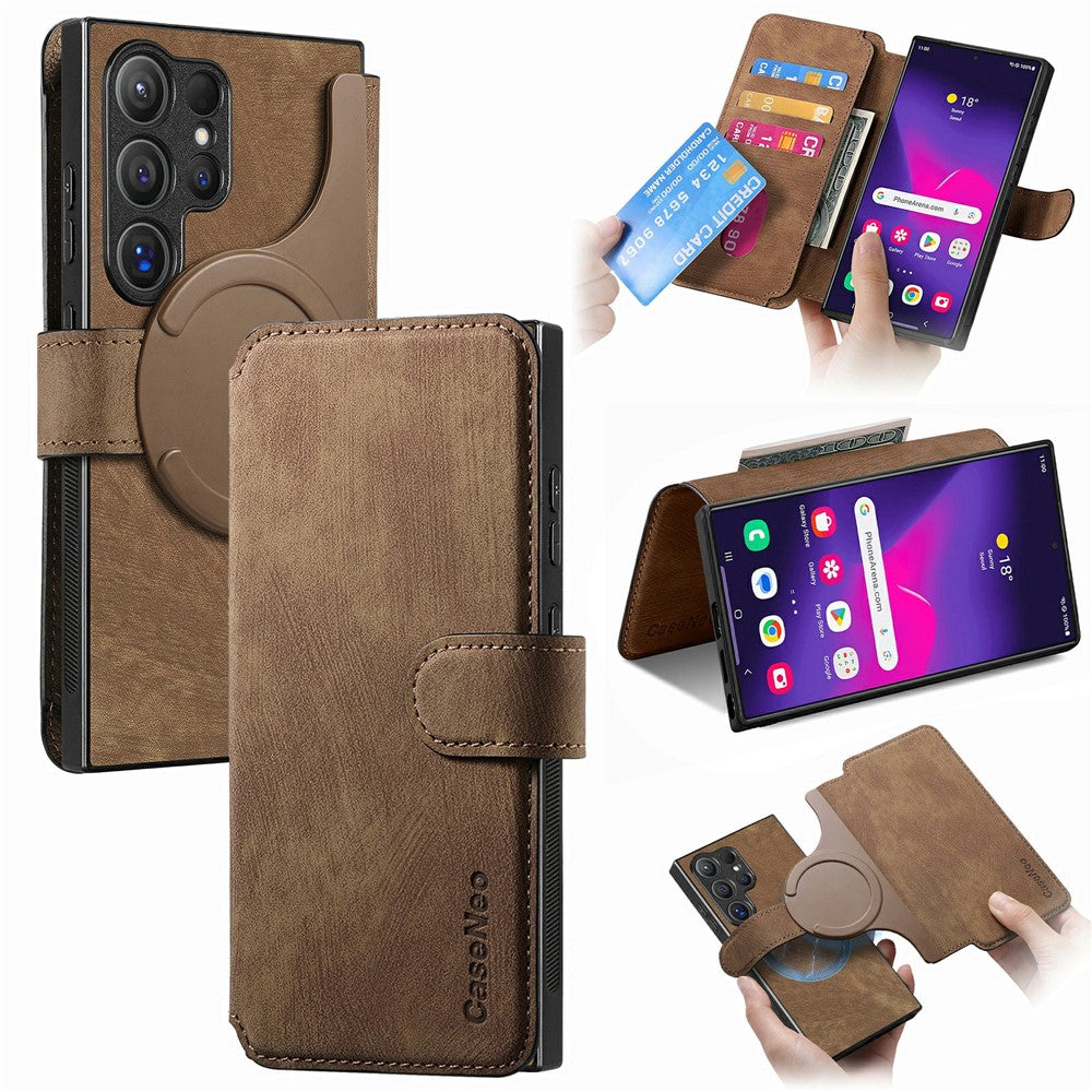 CASENEO MW-03 For Samsung Galaxy S26 Ultra Magnetic Case Detachable Leather Phone Wallet Cover