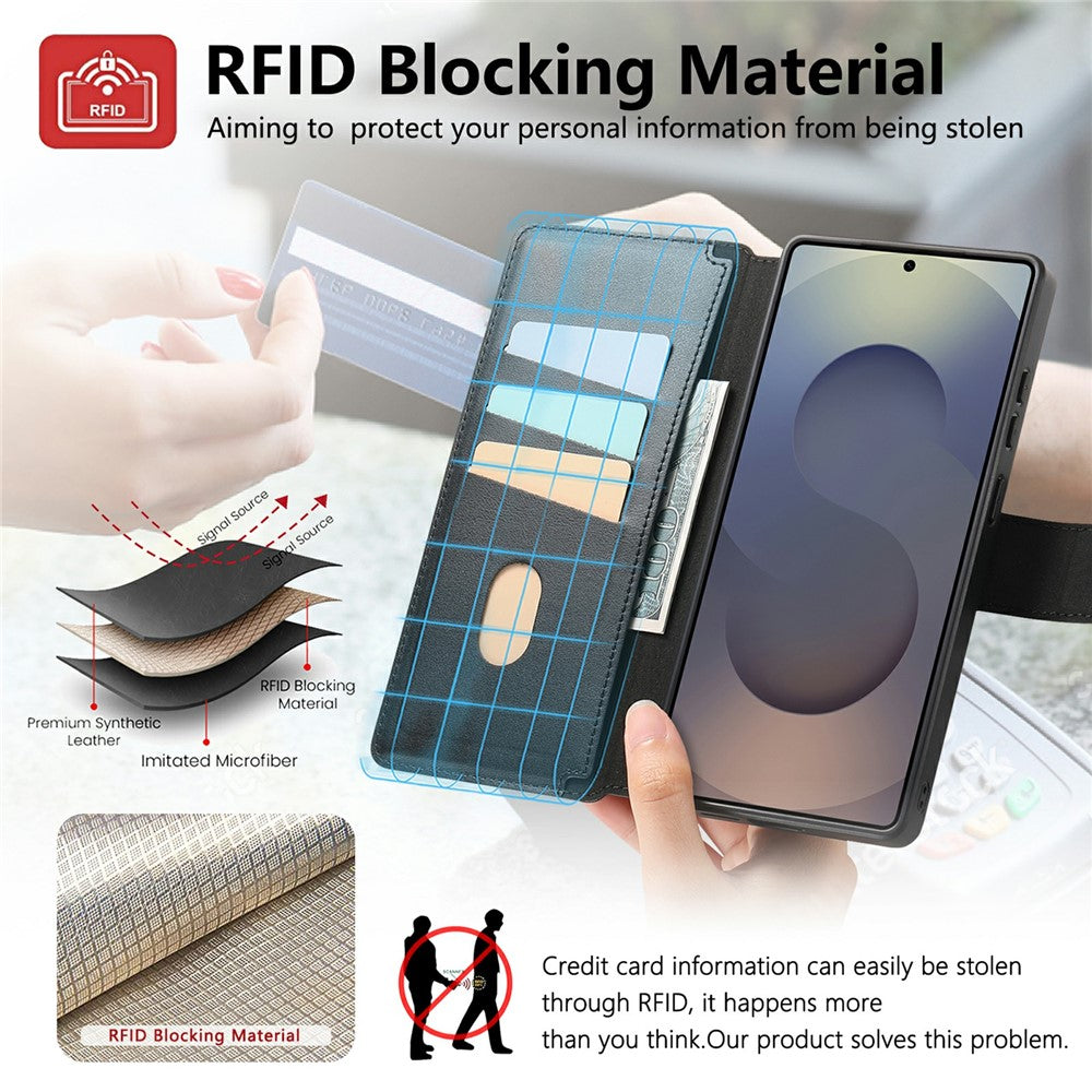 CASENEO For Samsung Galaxy S26 Ultra Magnetic Case RFID Blocking Wallet Detachable Leather Phone Cover with Wristband