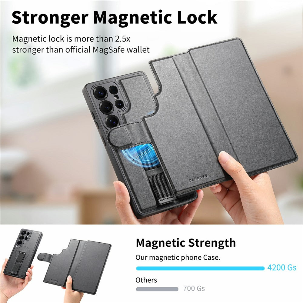 CASENEO For Samsung Galaxy S26 Ultra Magnetic Case RFID Blocking Wallet Detachable Leather Phone Cover with Wristband