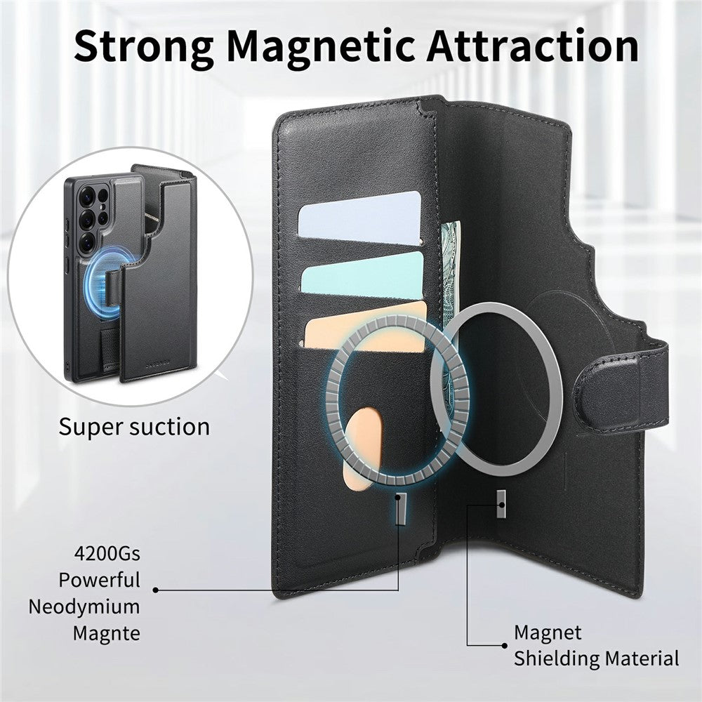 CASENEO For Samsung Galaxy S26 Ultra Magnetic Case RFID Blocking Wallet Detachable Leather Phone Cover with Wristband
