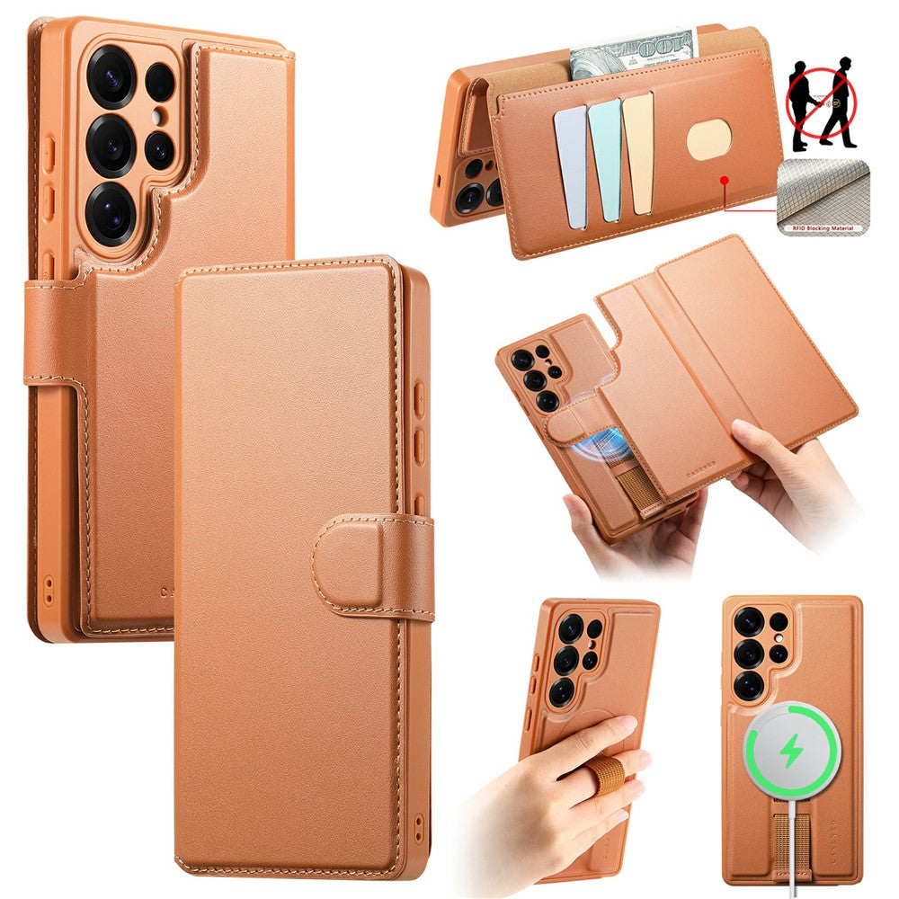 CASENEO For Samsung Galaxy S26 Ultra Magnetic Case RFID Blocking Wallet Detachable Leather Phone Cover with Wristband