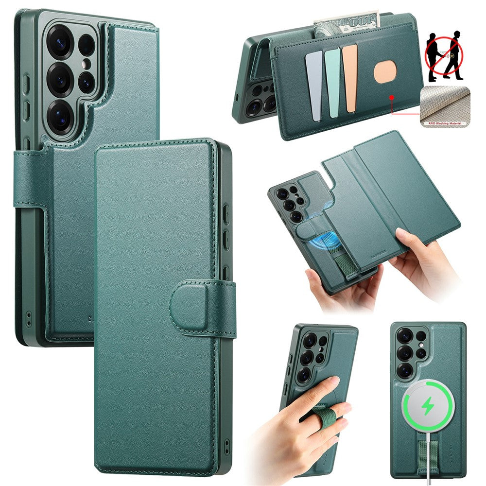 CASENEO For Samsung Galaxy S26 Ultra Magnetic Case RFID Blocking Wallet Detachable Leather Phone Cover with Wristband