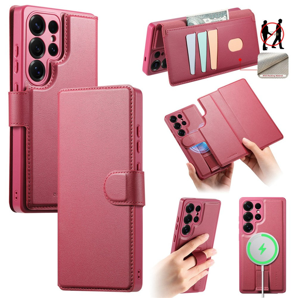 CASENEO For Samsung Galaxy S26 Ultra Magnetic Case RFID Blocking Wallet Detachable Leather Phone Cover with Wristband