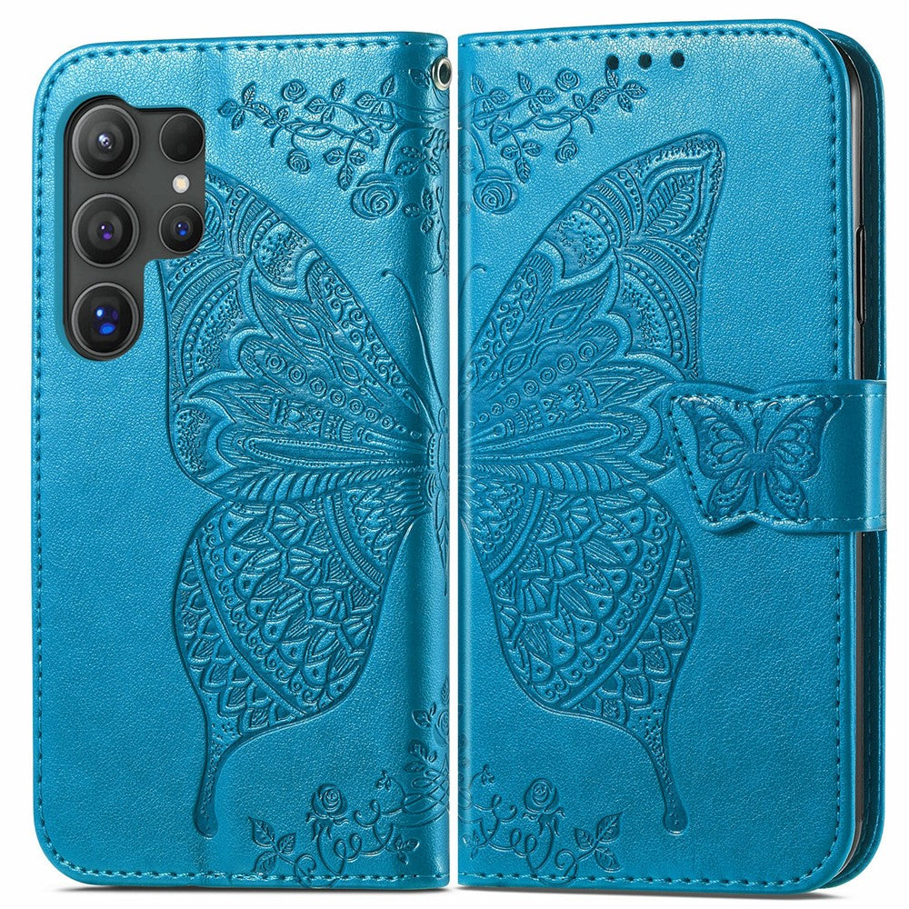 For Samsung Galaxy S26 Ultra Case with Strap Butterfly Pattern PU Leather Wallet Phone Cover