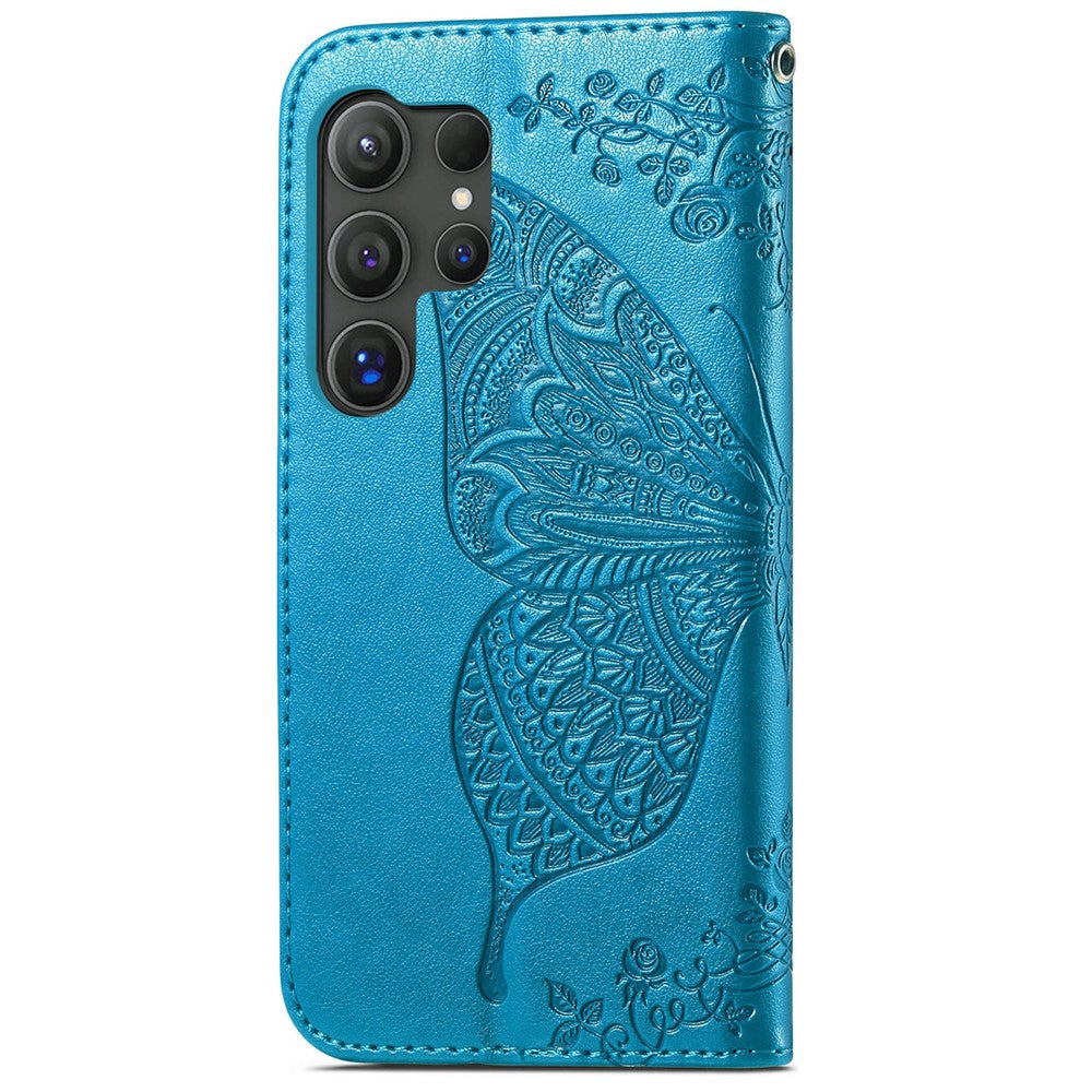 For Samsung Galaxy S26 Ultra Case with Strap Butterfly Pattern PU Leather Wallet Phone Cover