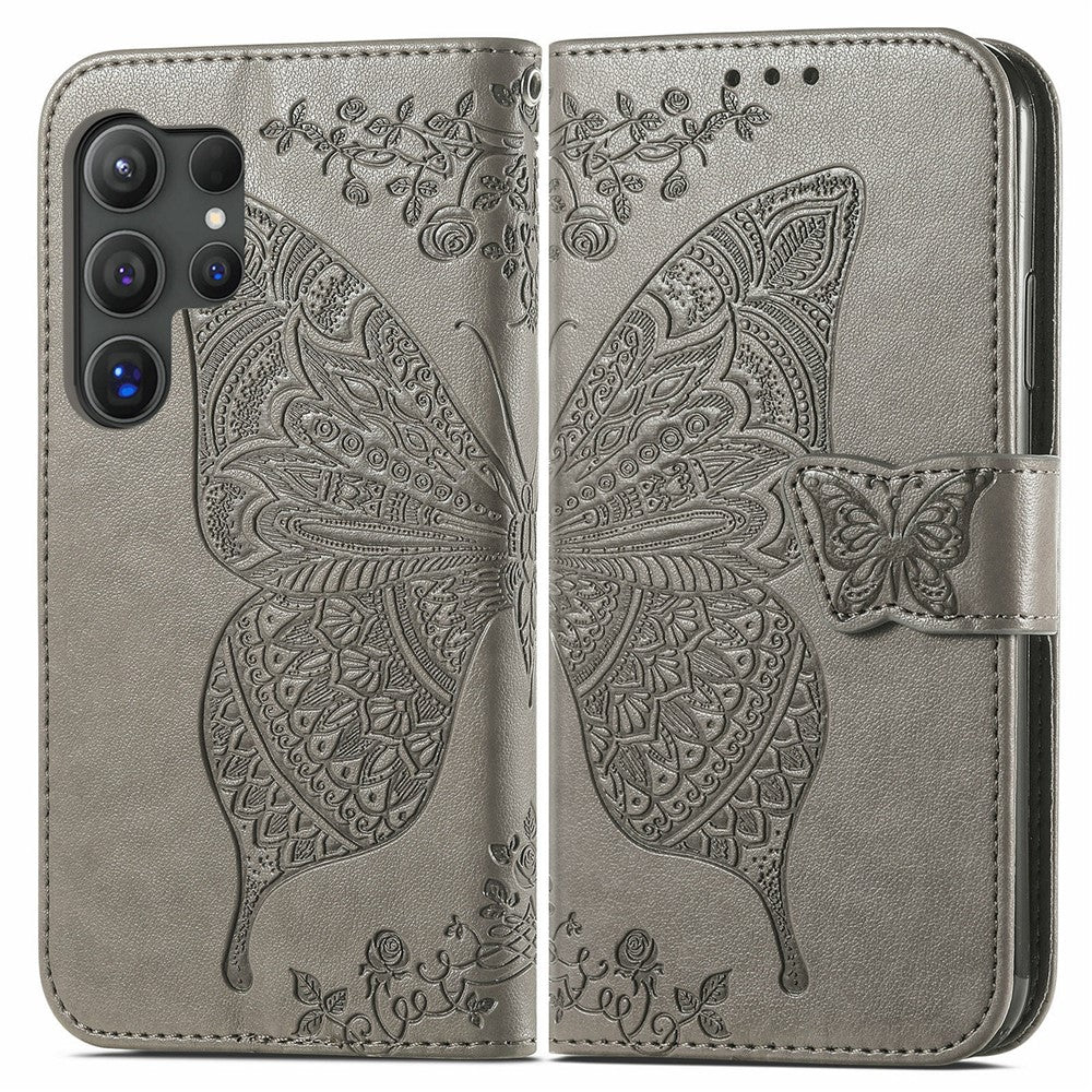 For Samsung Galaxy S26 Ultra Case with Strap Butterfly Pattern PU Leather Wallet Phone Cover