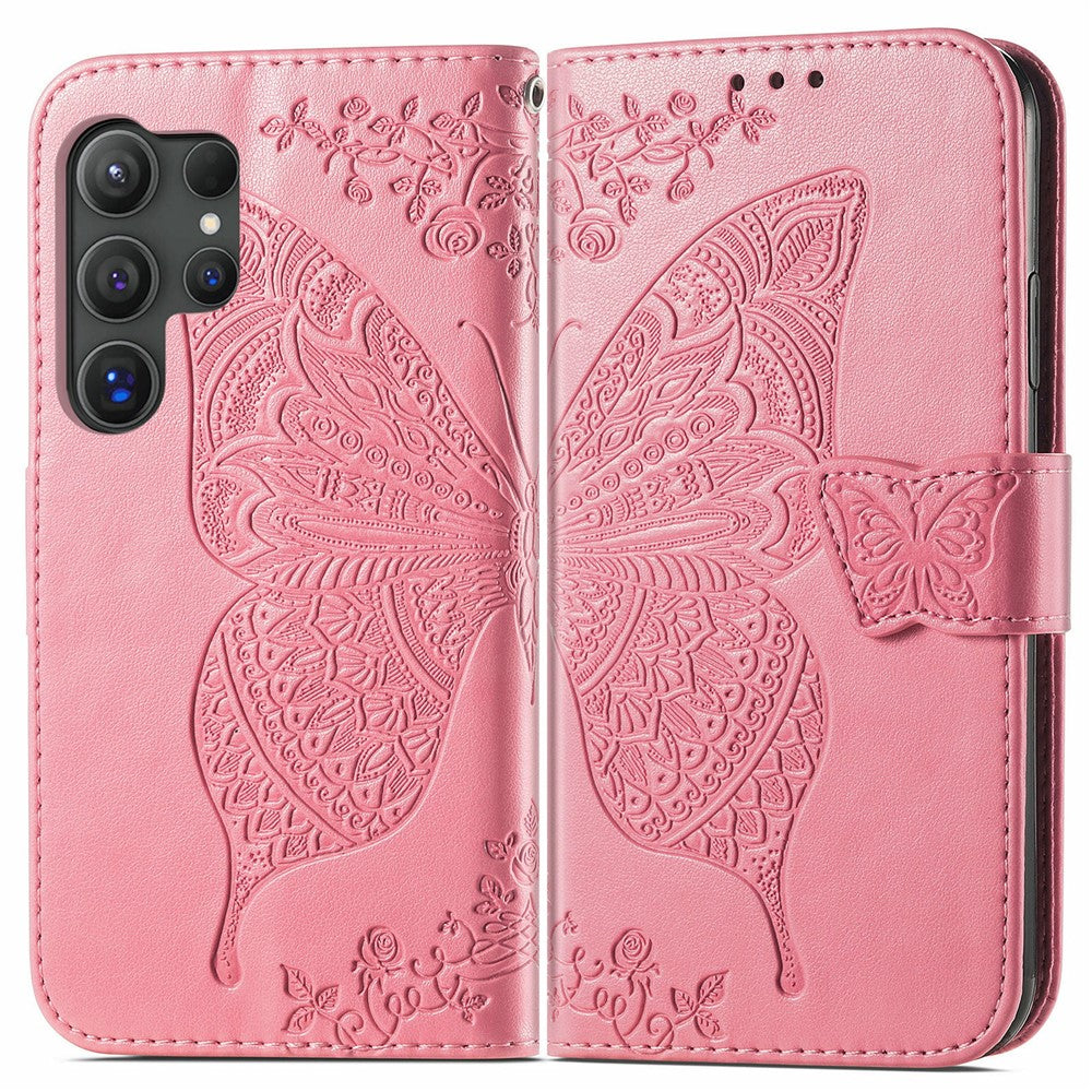 For Samsung Galaxy S26 Ultra Case with Strap Butterfly Pattern PU Leather Wallet Phone Cover