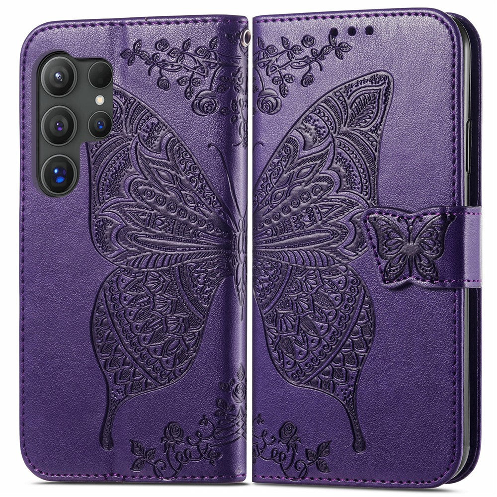 For Samsung Galaxy S26 Ultra Case with Strap Butterfly Pattern PU Leather Wallet Phone Cover