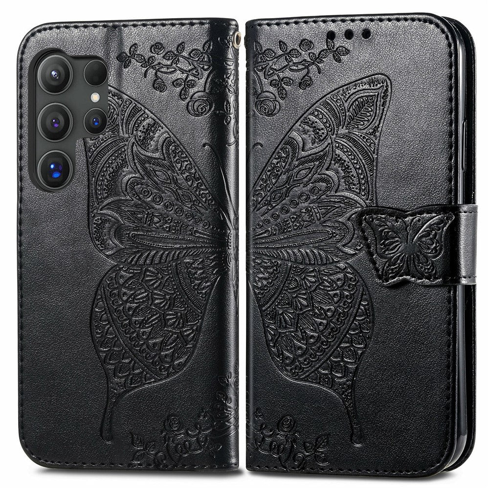 For Samsung Galaxy S26 Ultra Case with Strap Butterfly Pattern PU Leather Wallet Phone Cover