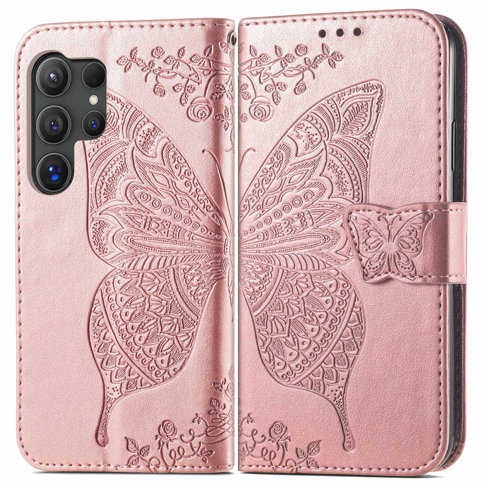 For Samsung Galaxy S26 Ultra Case with Strap Butterfly Pattern PU Leather Wallet Phone Cover
