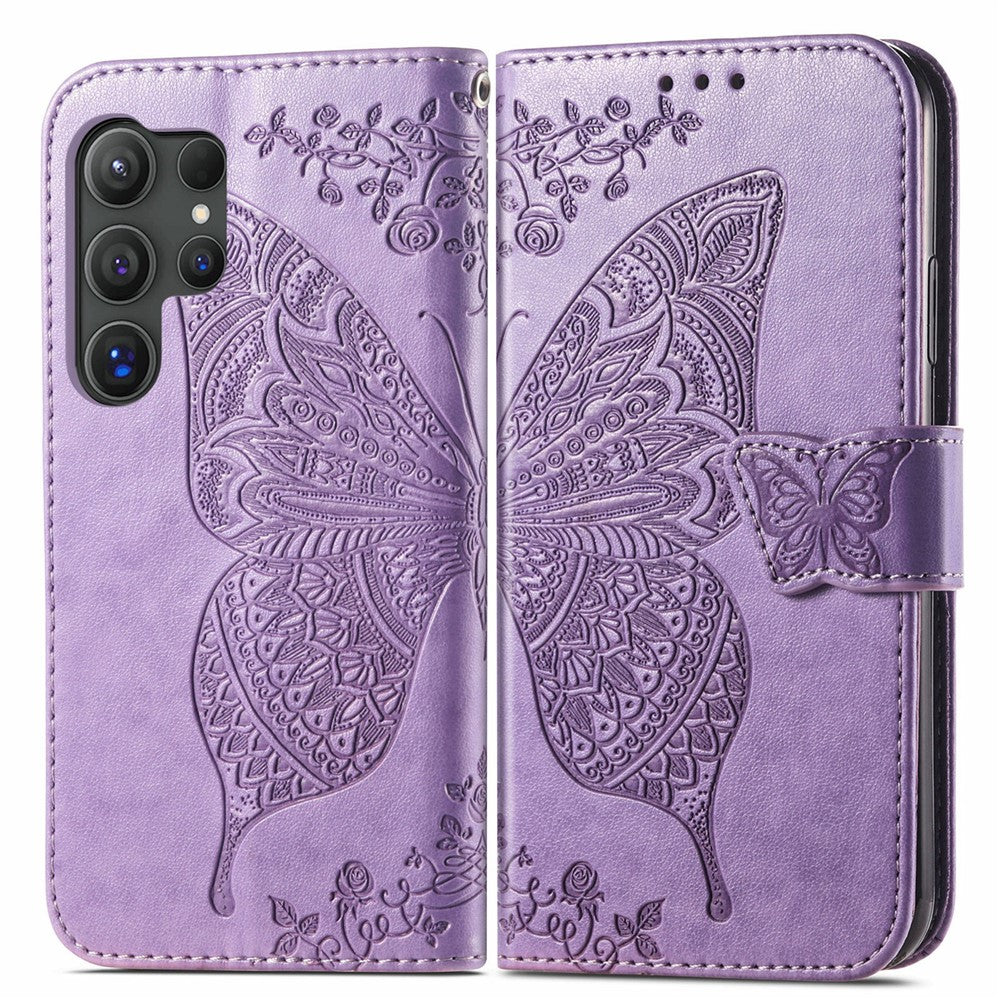 For Samsung Galaxy S26 Ultra Case with Strap Butterfly Pattern PU Leather Wallet Phone Cover