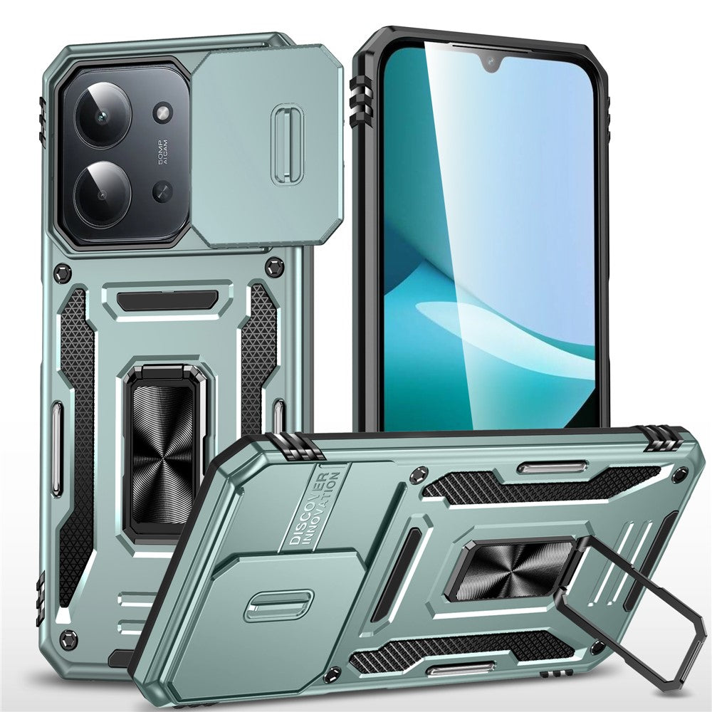 For Xiaomi Redmi 15C 4G (Global) (171mm)  /  Poco C85 4G (171mm) Case Kickstand Slide Lens Lid PC + TPU Drop-Proof Phone Cover