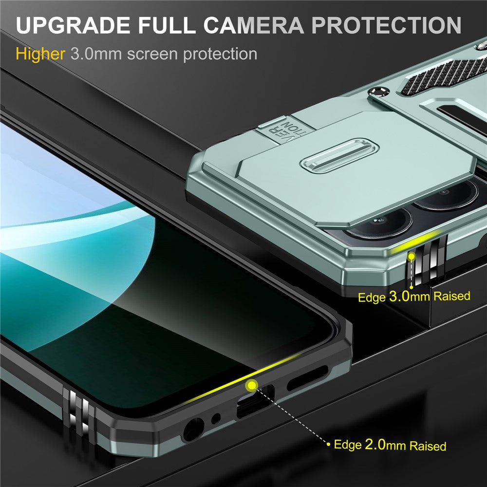 For Xiaomi Redmi 15C 4G (Global) (171mm)  /  Poco C85 4G (171mm) Case Kickstand Slide Lens Lid PC + TPU Drop-Proof Phone Cover