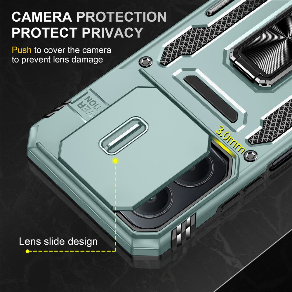 For Xiaomi Redmi 15C 4G (Global) (171mm)  /  Poco C85 4G (171mm) Case Kickstand Slide Lens Lid PC + TPU Drop-Proof Phone Cover