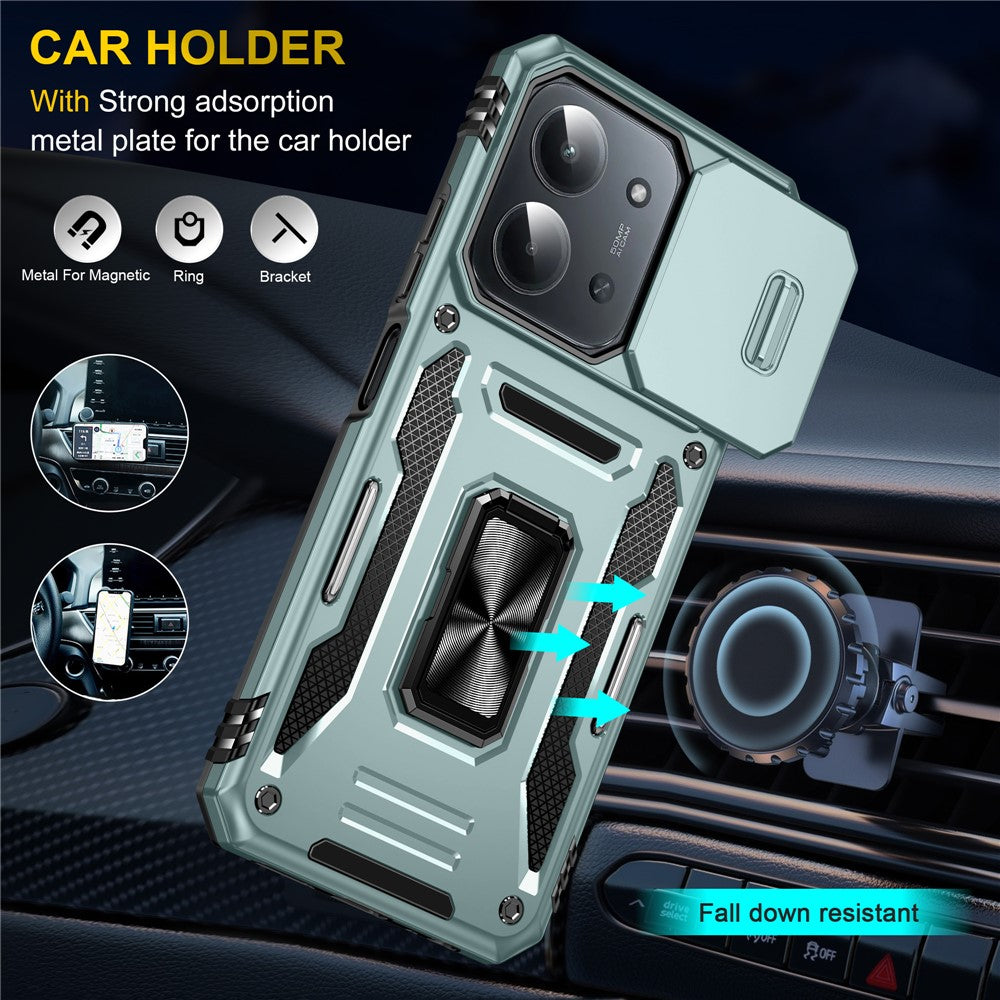 For Xiaomi Redmi 15C 4G (Global) (171mm)  /  Poco C85 4G (171mm) Case Kickstand Slide Lens Lid PC + TPU Drop-Proof Phone Cover