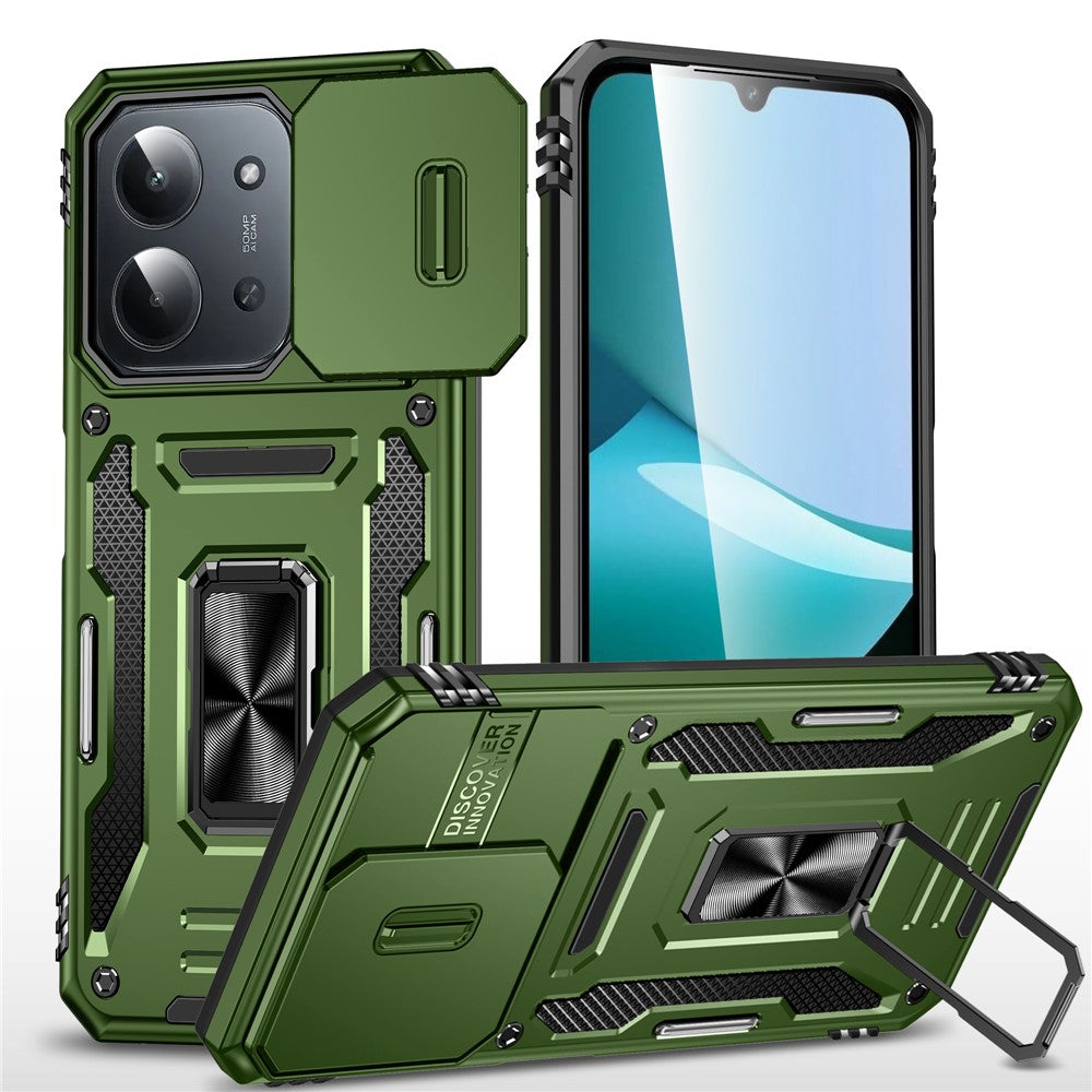 For Xiaomi Redmi 15C 4G (Global) (171mm)  /  Poco C85 4G (171mm) Case Kickstand Slide Lens Lid PC + TPU Drop-Proof Phone Cover