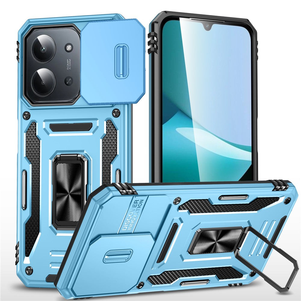 For Xiaomi Redmi 15C 4G (Global) (171mm)  /  Poco C85 4G (171mm) Case Kickstand Slide Lens Lid PC + TPU Drop-Proof Phone Cover