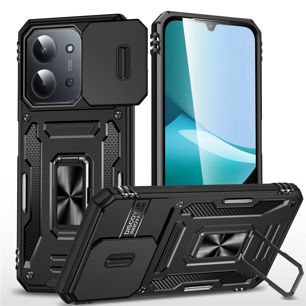 For Xiaomi Redmi 15C 4G (Global) (171mm)  /  Poco C85 4G (171mm) Case Kickstand Slide Lens Lid PC + TPU Drop-Proof Phone Cover