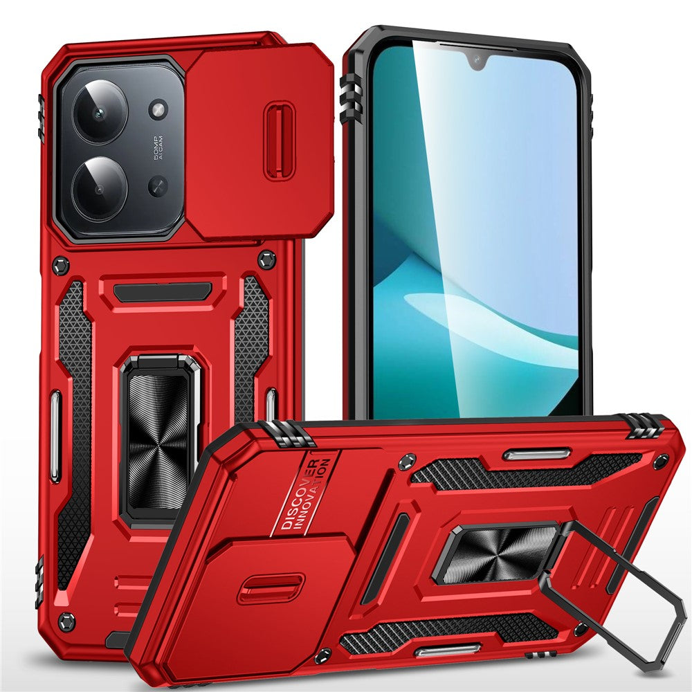 For Xiaomi Redmi 15C 4G (Global) (171mm)  /  Poco C85 4G (171mm) Case Kickstand Slide Lens Lid PC + TPU Drop-Proof Phone Cover