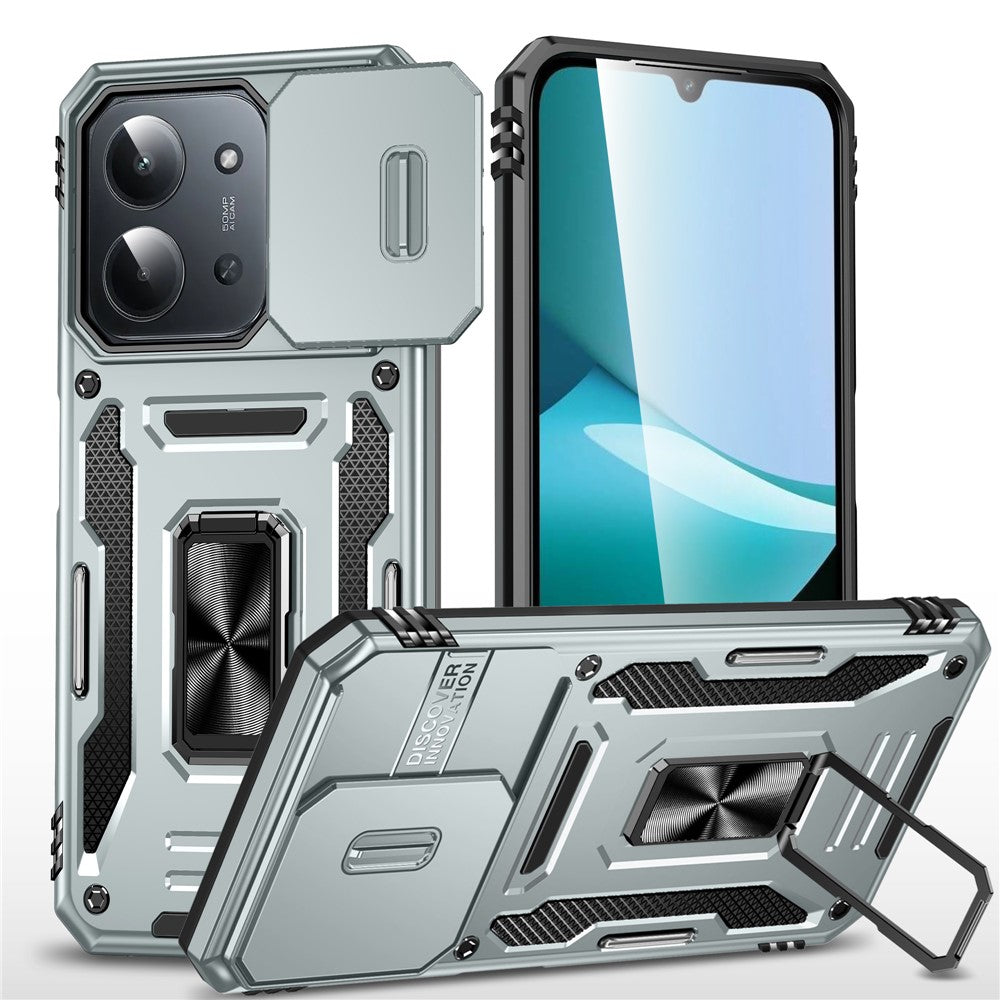 For Xiaomi Redmi 15C 4G (Global) (171mm)  /  Poco C85 4G (171mm) Case Kickstand Slide Lens Lid PC + TPU Drop-Proof Phone Cover