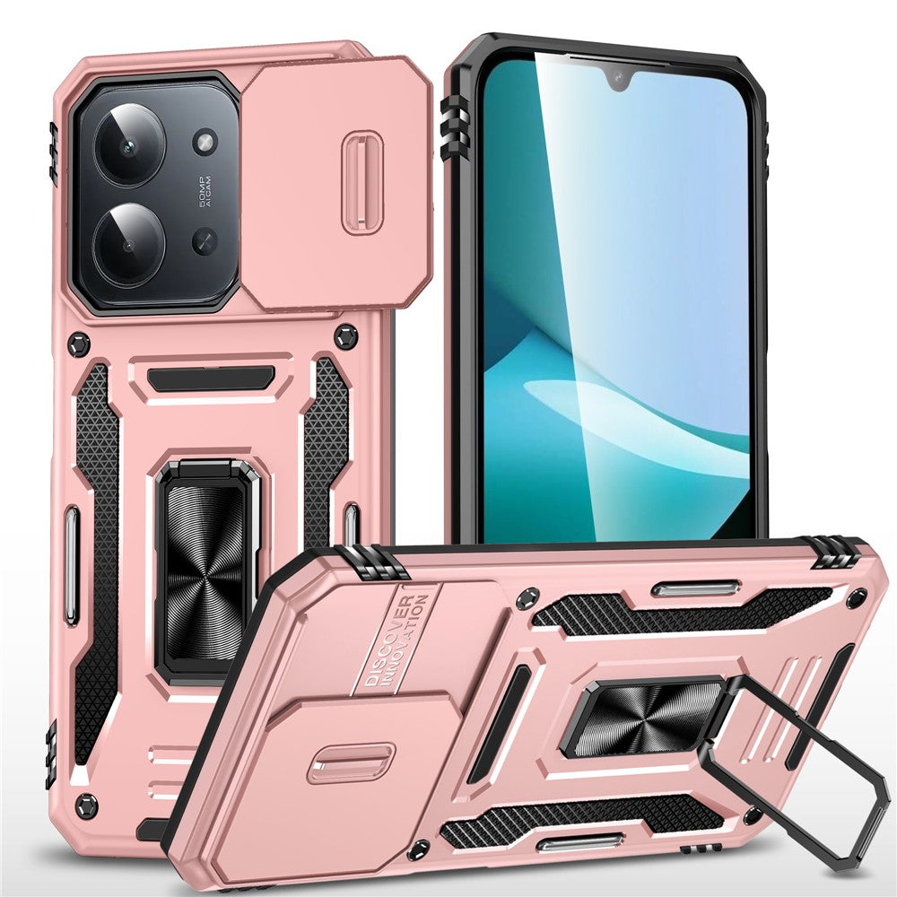 For Xiaomi Redmi 15C 4G (Global) (171mm)  /  Poco C85 4G (171mm) Case Kickstand Slide Lens Lid PC + TPU Drop-Proof Phone Cover