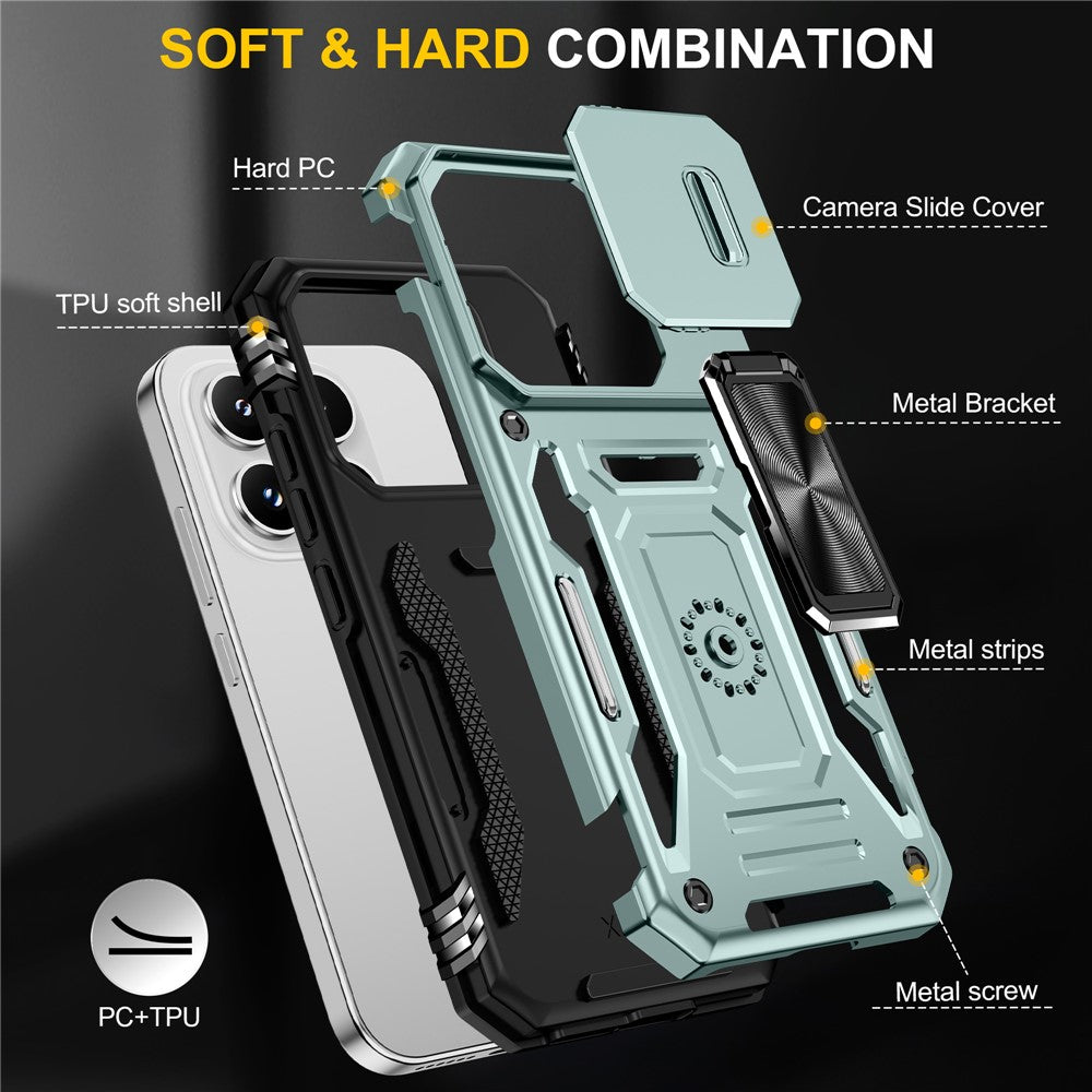 For Xiaomi 17 Case Kickstand Slide Lens Lid PC + TPU Drop-Proof Phone Cover