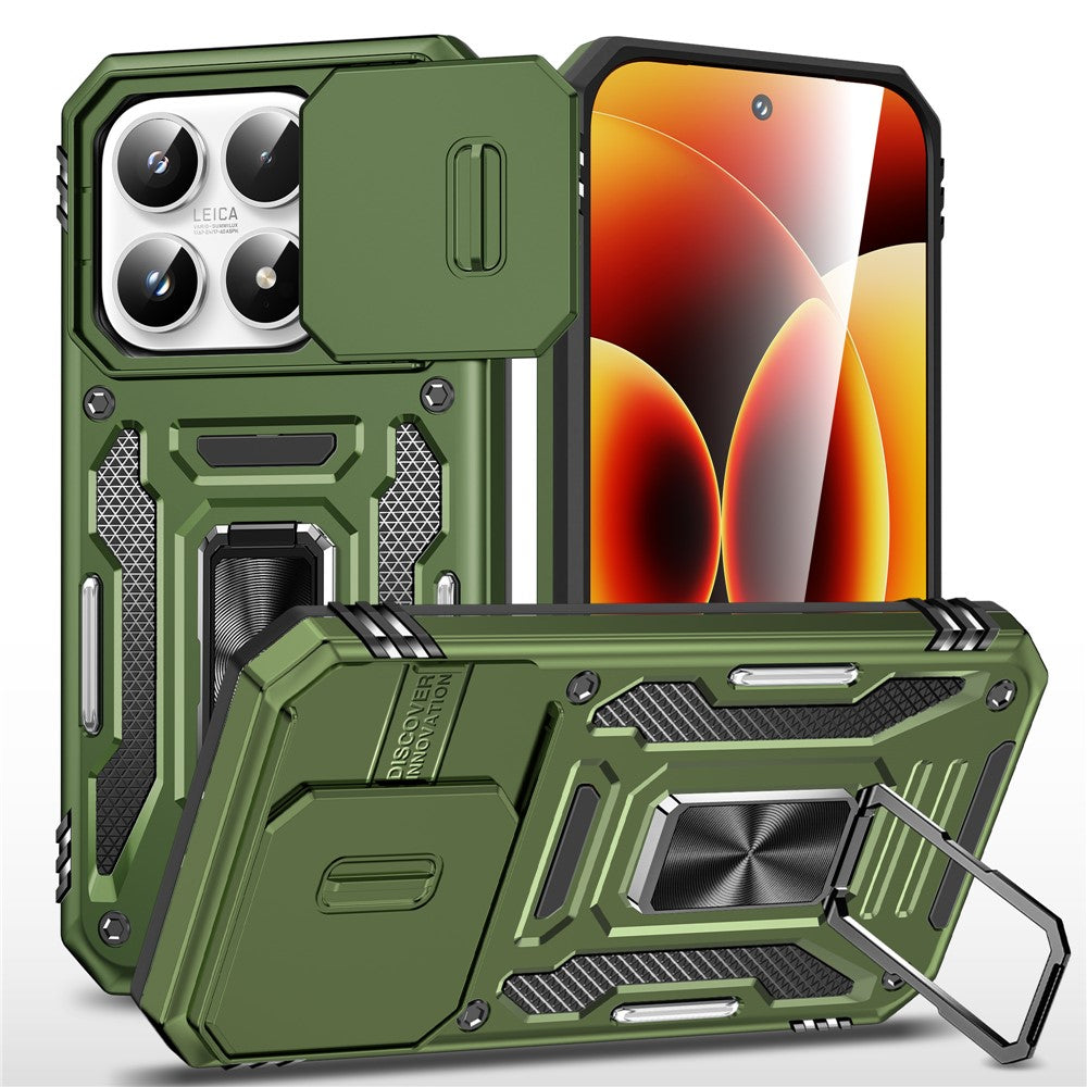 For Xiaomi 17 Case Kickstand Slide Lens Lid PC + TPU Drop-Proof Phone Cover