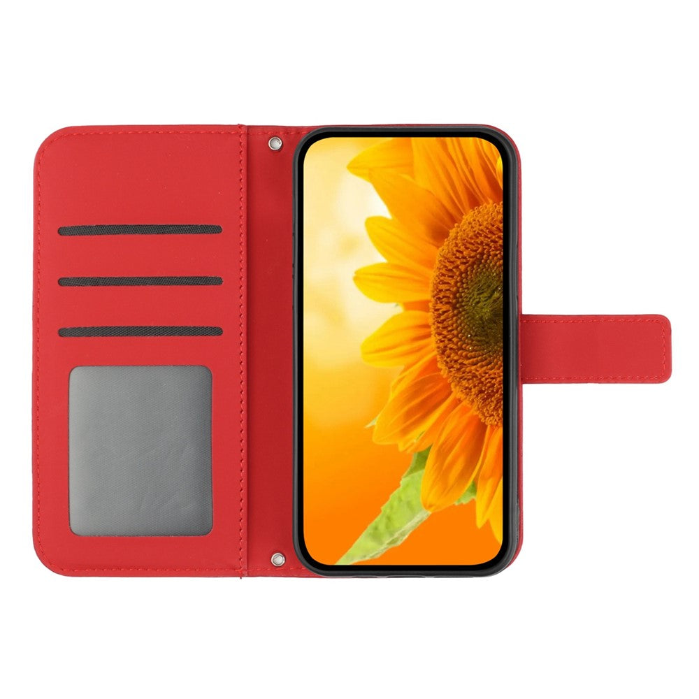 Samsung Galaxy A54 5G HT04 Präglat solrosfönster plånboksfodral med skin-touch-funktion, PU-läder, stativ, magnetiskt mobilfodral med handrem
