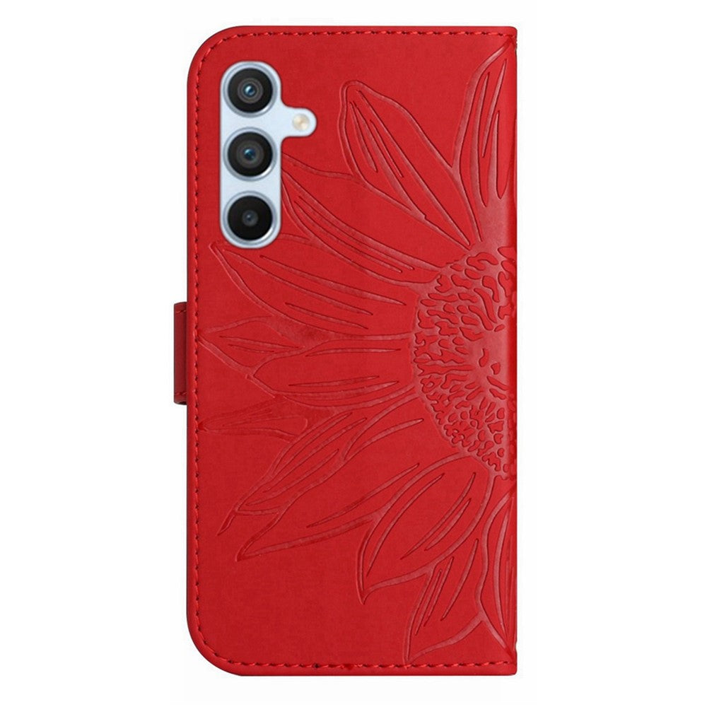 Samsung Galaxy A54 5G HT04 Präglat solrosfönster plånboksfodral med skin-touch-funktion, PU-läder, stativ, magnetiskt mobilfodral med handrem