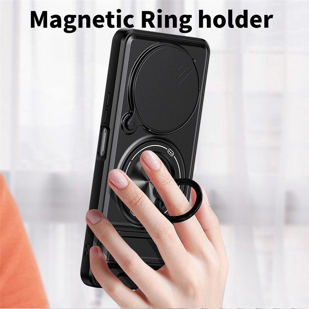 For Honor X9c Smart 5G  /  X60 5G Magnetic Case Ring Holder Foldable Kickstand TPU PC Phone Cover with Camera Lens Slider