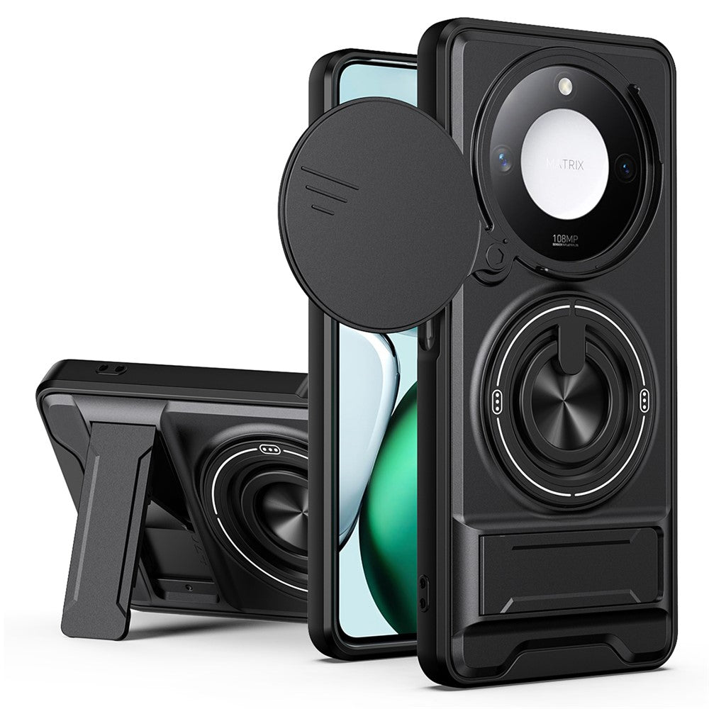 For Honor X9c Smart 5G  /  X60 5G Magnetic Case Ring Holder Foldable Kickstand TPU PC Phone Cover with Camera Lens Slider