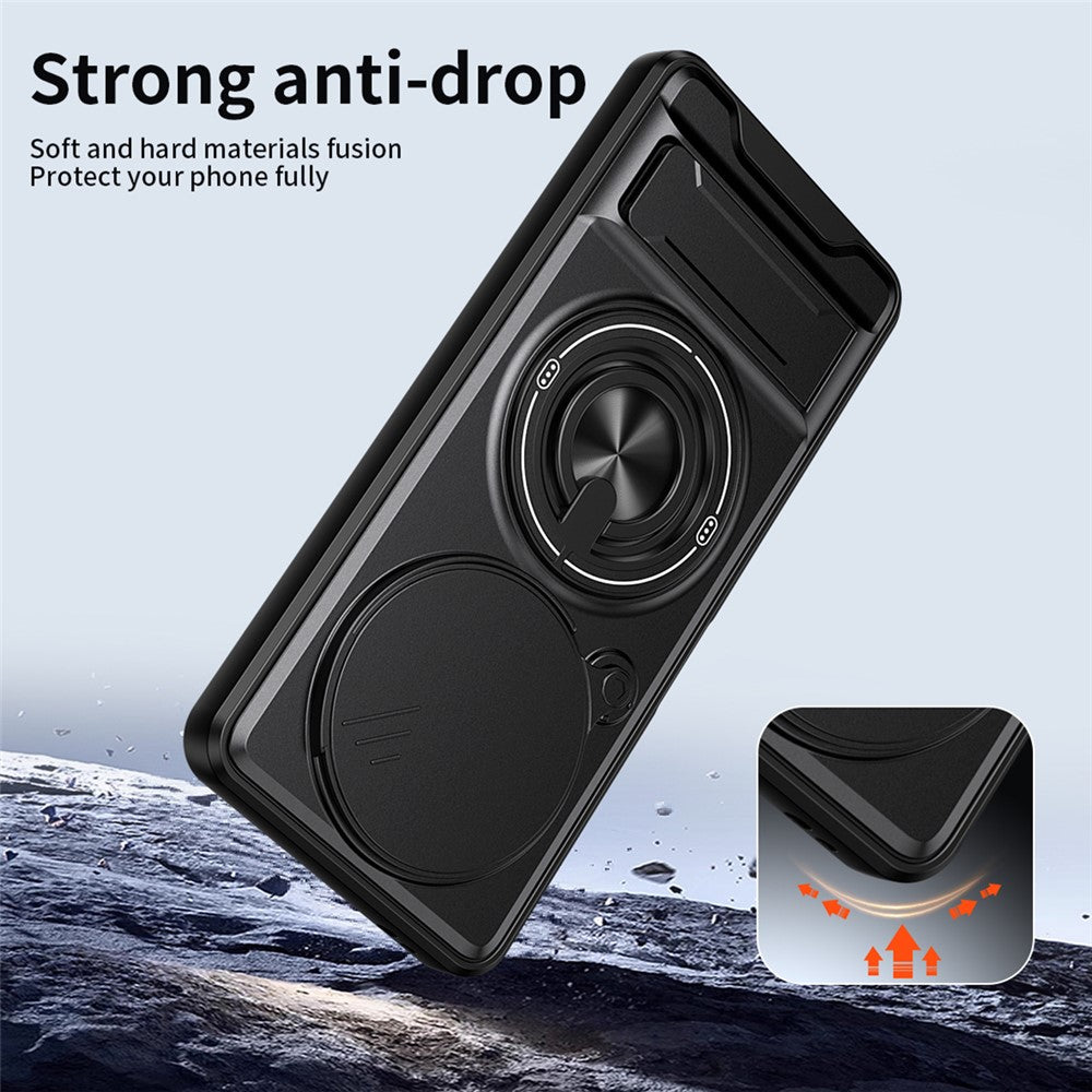 For Honor X9c Smart 5G  /  X60 5G Magnetic Case Ring Holder Foldable Kickstand TPU PC Phone Cover with Camera Lens Slider