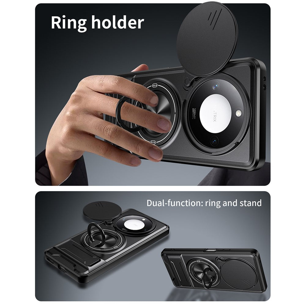 For Honor X9c Smart 5G  /  X60 5G Magnetic Case Ring Holder Foldable Kickstand TPU PC Phone Cover with Camera Lens Slider