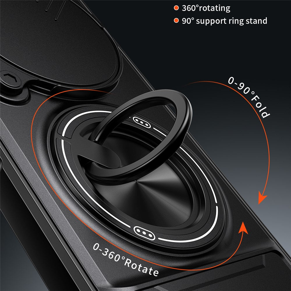 For Honor X9c Smart 5G  /  X60 5G Magnetic Case Ring Holder Foldable Kickstand TPU PC Phone Cover with Camera Lens Slider