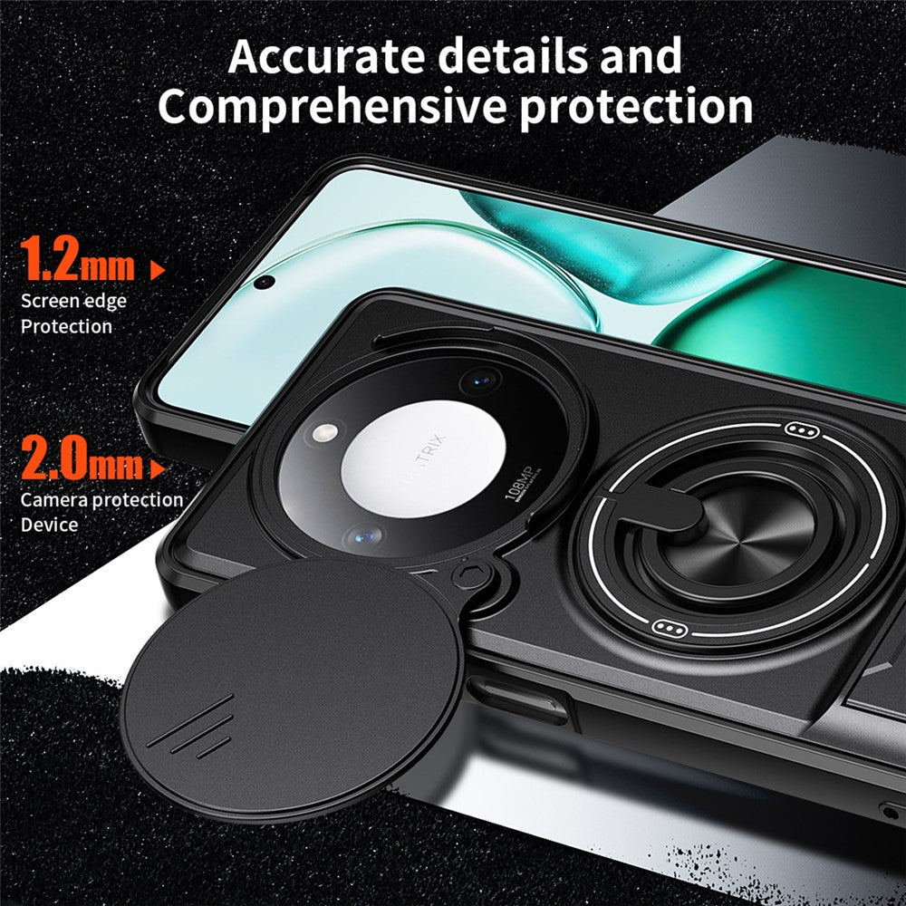 For Honor X9c Smart 5G  /  X60 5G Magnetic Case Ring Holder Foldable Kickstand TPU PC Phone Cover with Camera Lens Slider