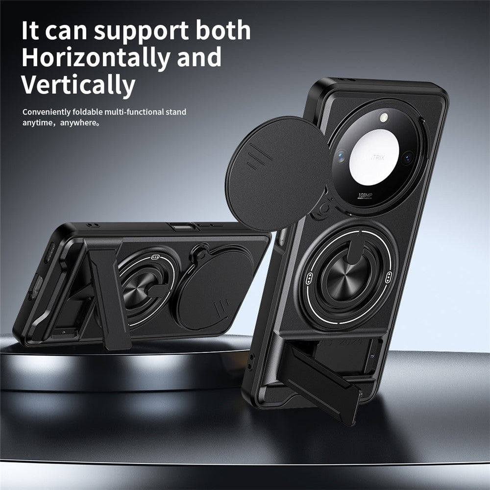 For Honor X9c Smart 5G  /  X60 5G Magnetic Case Ring Holder Foldable Kickstand TPU PC Phone Cover with Camera Lens Slider