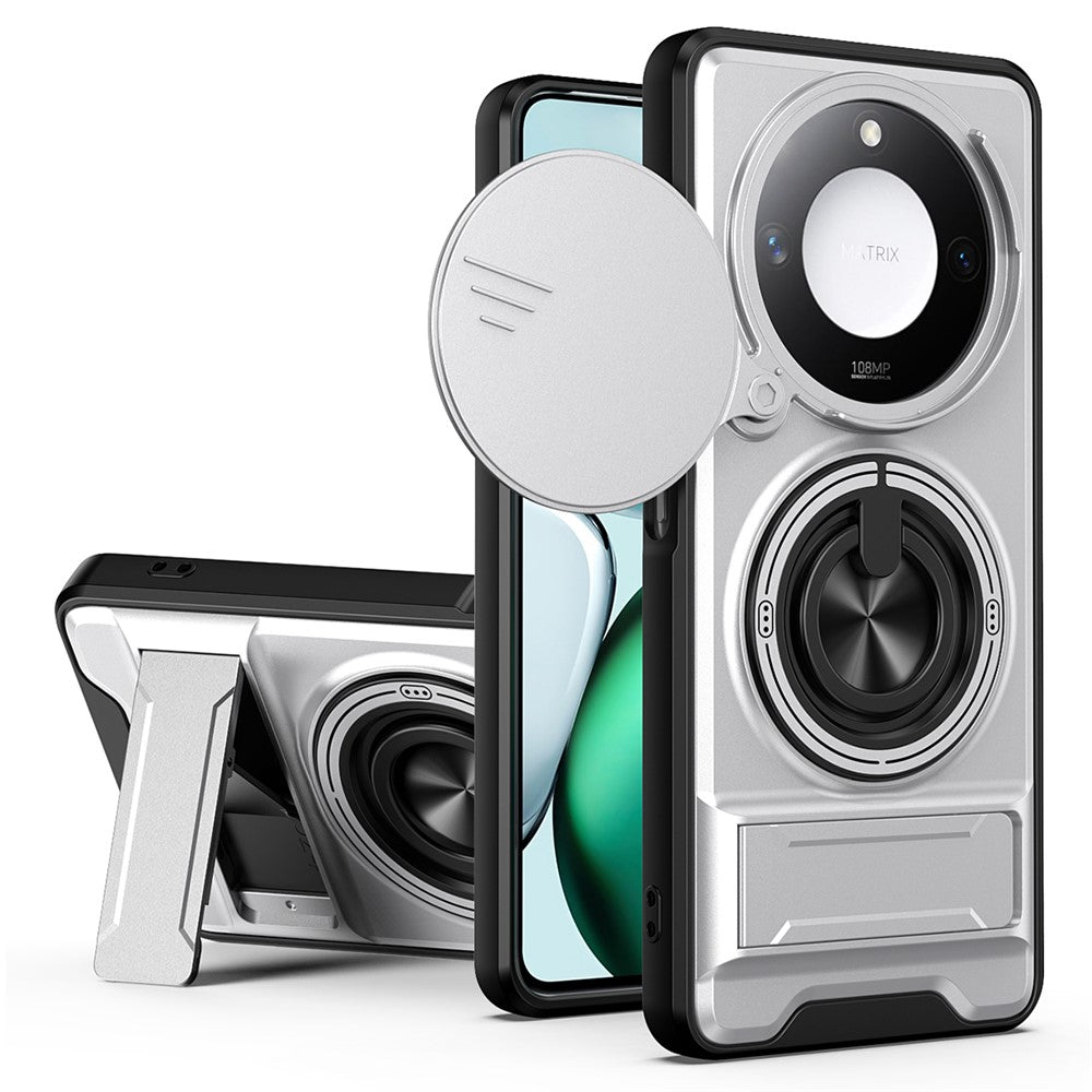 For Honor X9c Smart 5G  /  X60 5G Magnetic Case Ring Holder Foldable Kickstand TPU PC Phone Cover with Camera Lens Slider