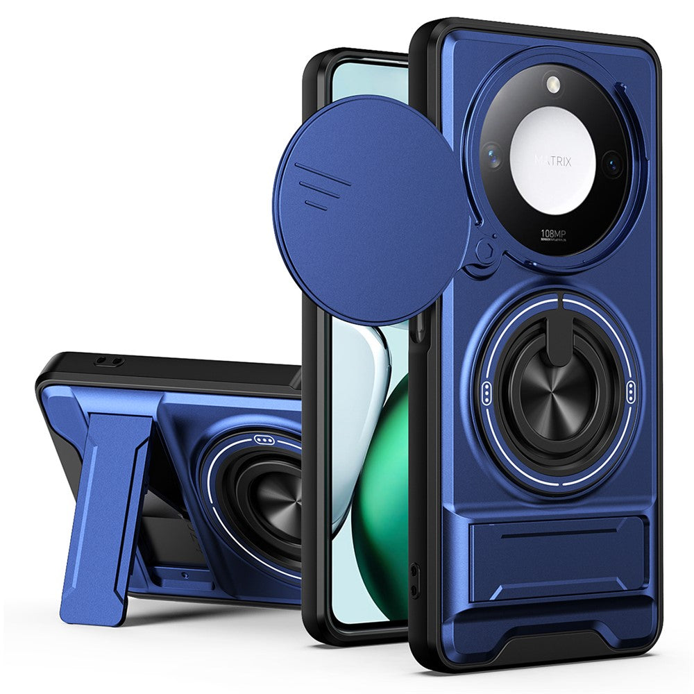 For Honor X9c Smart 5G  /  X60 5G Magnetic Case Ring Holder Foldable Kickstand TPU PC Phone Cover with Camera Lens Slider