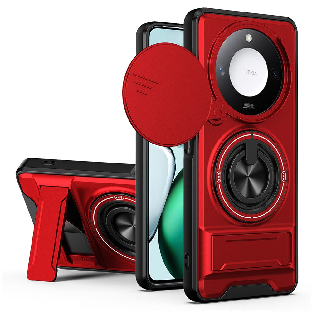 For Honor X9c Smart 5G  /  X60 5G Magnetic Case Ring Holder Foldable Kickstand TPU PC Phone Cover with Camera Lens Slider