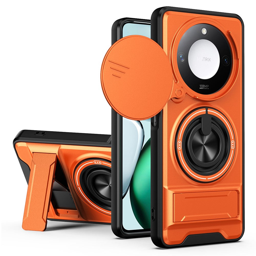 For Honor X9c Smart 5G  /  X60 5G Magnetic Case Ring Holder Foldable Kickstand TPU PC Phone Cover with Camera Lens Slider