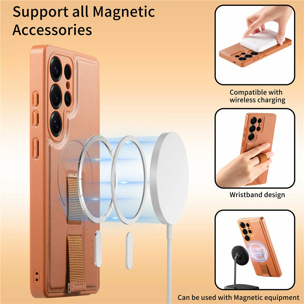 CASENEO For Samsung Galaxy S26 Ultra Magnetic Case Wristband PU Leather + PC Shockproof Phone Cover