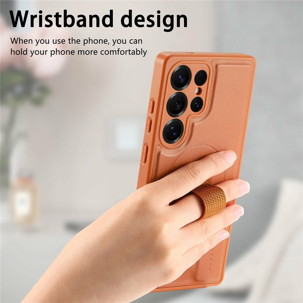 CASENEO For Samsung Galaxy S26 Ultra Magnetic Case Wristband PU Leather + PC Shockproof Phone Cover