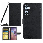 Samsung Galaxy A54 5G HT03 Fjärilsblommor Präglade Plånboksfodral PU-läder med dragkedja, magnetiskt fodral och axelrem