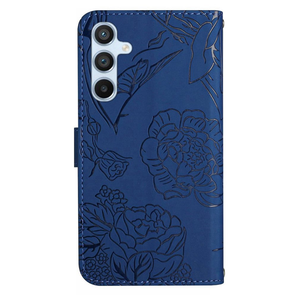 For Samsung Galaxy A54 5G HT03 Butterfly Flowers Imprinted Wallet Phone Case Skin-touch PU Leather Flip Folio Stand Magnetic Cover with Shoulder Strap