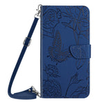 For Samsung Galaxy A54 5G HT03 Butterfly Flowers Imprinted Wallet Phone Case Skin-touch PU Leather Flip Folio Stand Magnetic Cover with Shoulder Strap