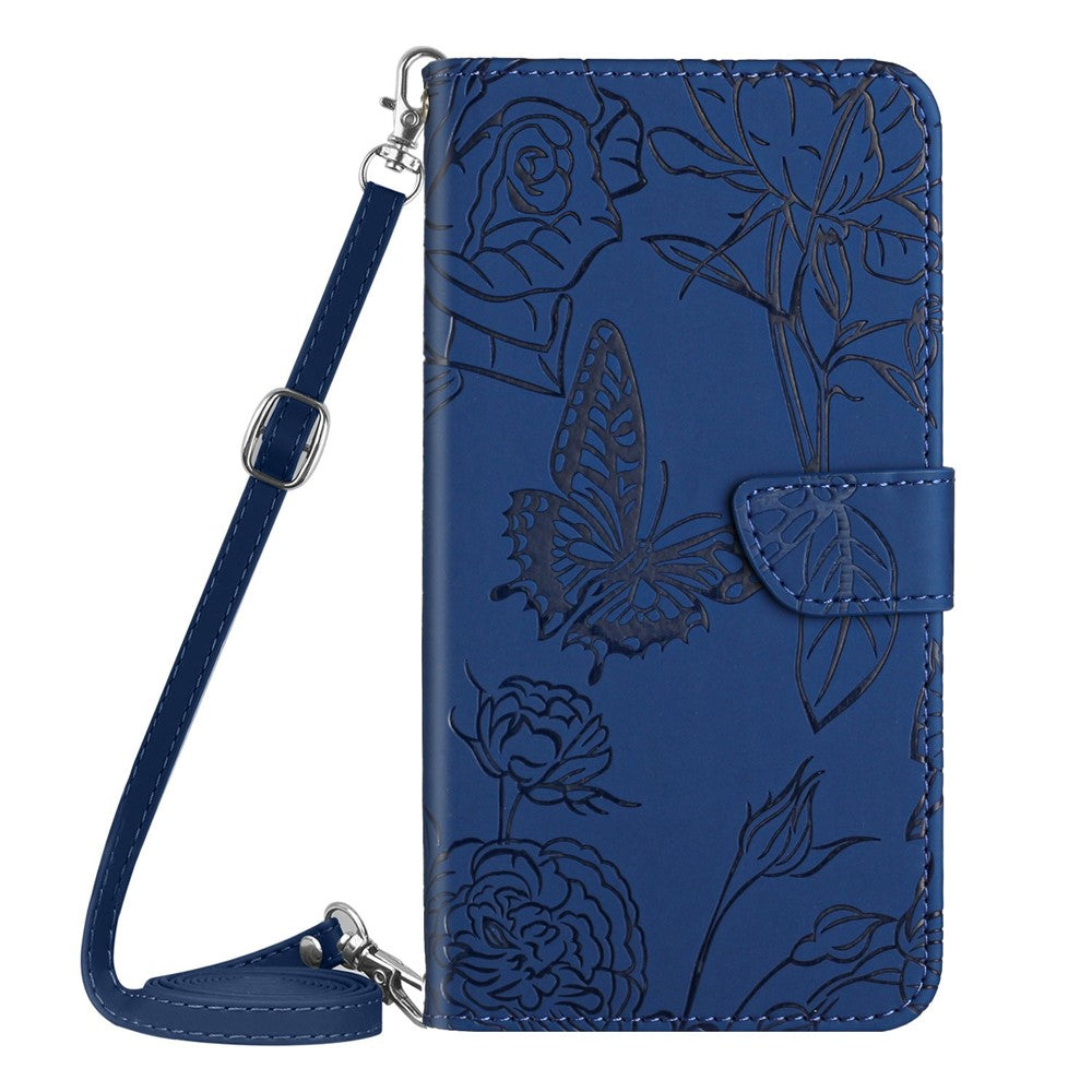 For Samsung Galaxy A54 5G HT03 Butterfly Flowers Imprinted Wallet Phone Case Skin-touch PU Leather Flip Folio Stand Magnetic Cover with Shoulder Strap