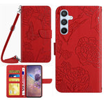 For Samsung Galaxy A54 5G HT03 Butterfly Flowers Imprinted Wallet Phone Case Skin-touch PU Leather Flip Folio Stand Magnetic Cover with Shoulder Strap