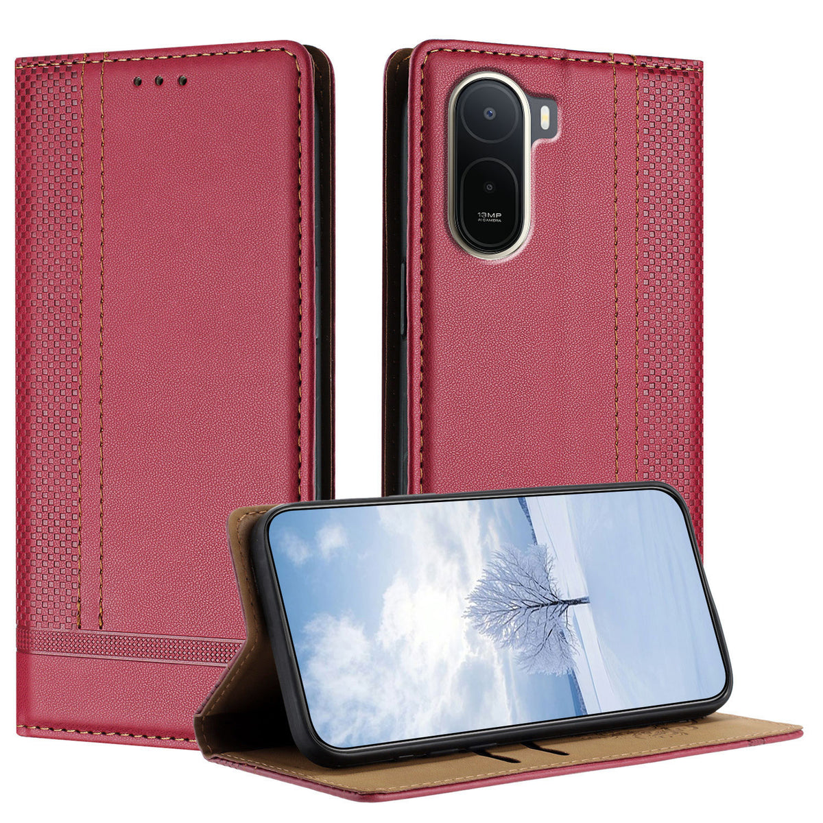 For Xiaomi Redmi A7 Pro 4G (171.56mm) / Poco C85x 5G Case L-Shaped Grid Pattern Leather Stand Phone Cover with Card Slots