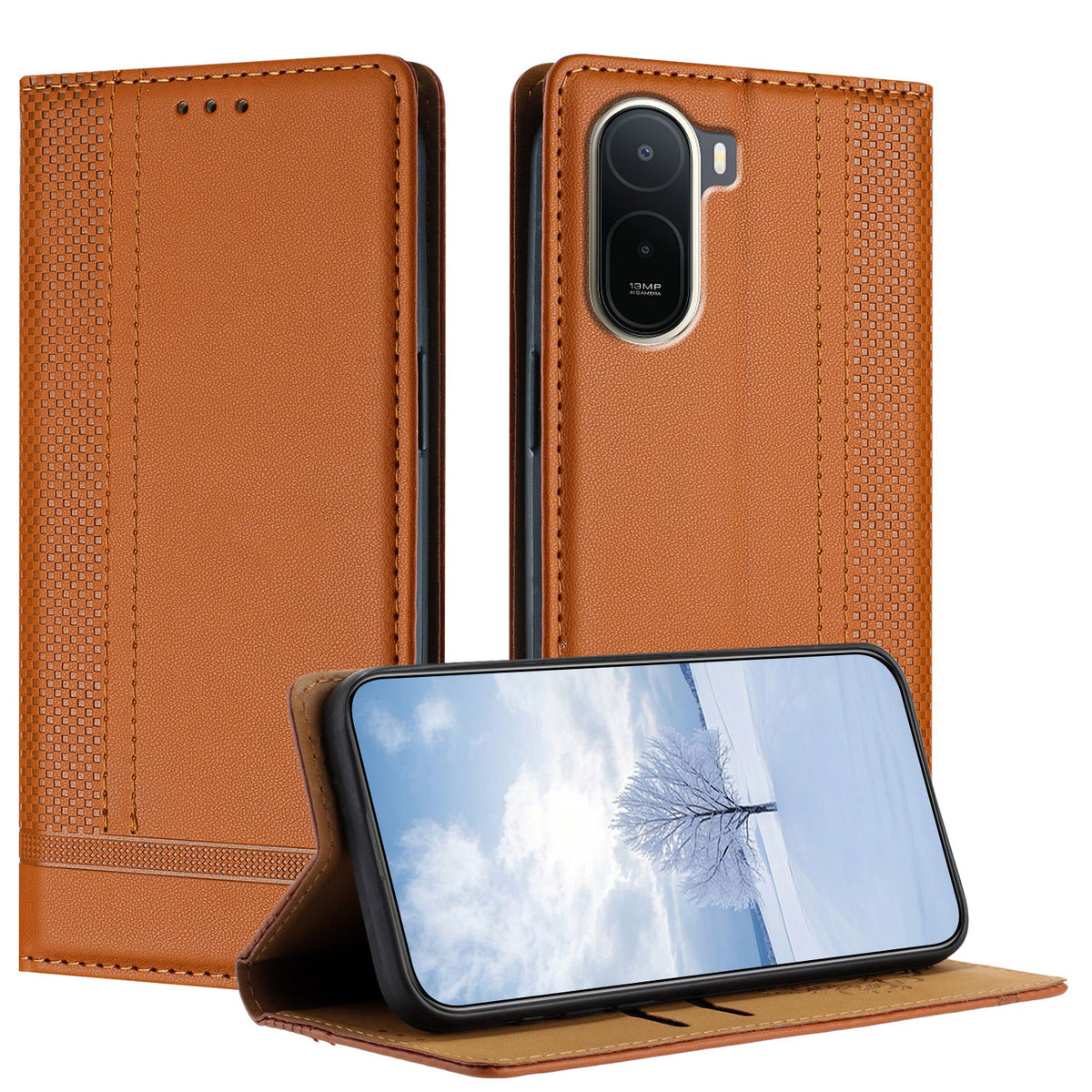 For Xiaomi Redmi A7 Pro 4G (171.56mm) / Poco C85x 5G Case L-Shaped Grid Pattern Leather Stand Phone Cover with Card Slots